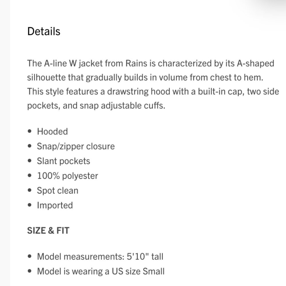 RAINS A-Line Rain Jacket in Black XL - Picture 5 of 16